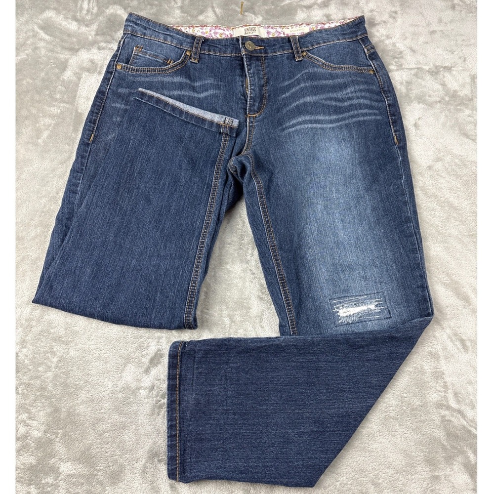 Vintage America Blues Boyfriend Jeans Dark Wash Distressed Size 6/28 Relaxed Fit